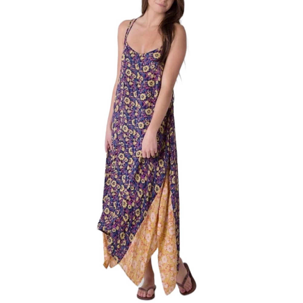Billabong Multicolored Floral Maxi Dress Handkerchief
Hem Criss Cross Back